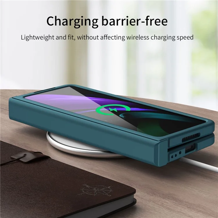 Full Protection Hinge Design Hard PC Folding Phone Case Cover with Glass Screen Protector for Samsung Galaxy Z Fold2 5G - Transparent
