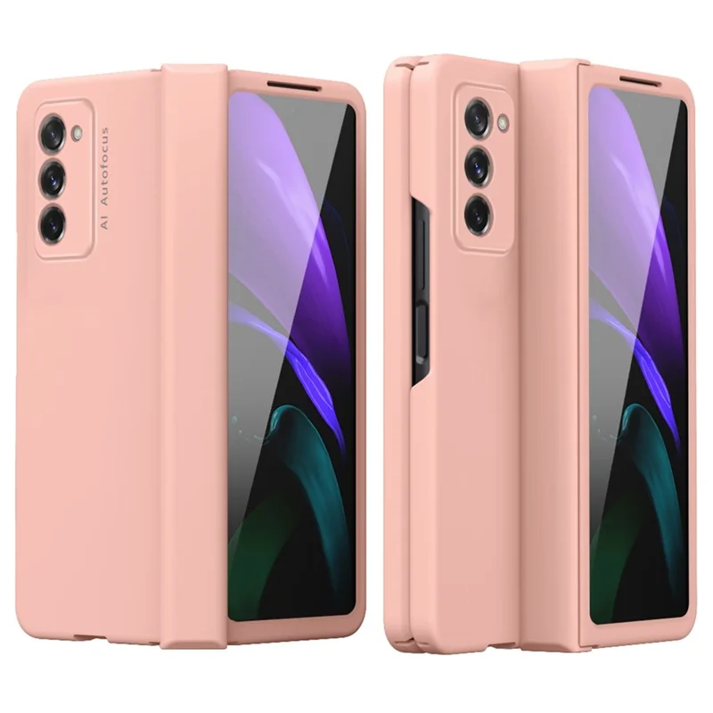 Full Protection Hinge Design Hard PC Folding Phone Case Cover with Glass Screen Protector for Samsung Galaxy Z Fold2 5G - Pink