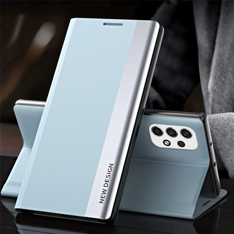 Auto Absorption PU Leather Foldable Stand Phone Case Shell for Samsung Galaxy A53 5G - Baby Blue