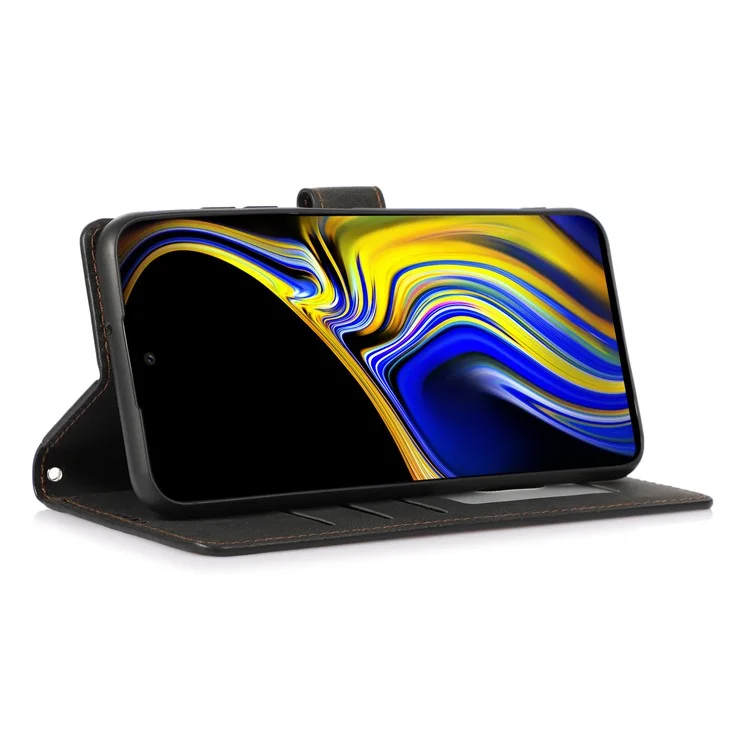 Stand PU Кожаный Кошелек Магнитный Ударной Крышку с Запястьем Для Samsung Galaxy A03s (164,2 x 75,9 x 9,1 Мм) - Черный