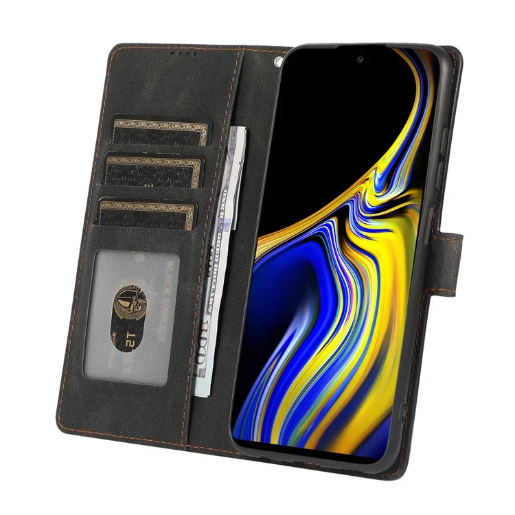 Stand PU Кожаный Кошелек Магнитный Ударной Крышку с Запястьем Для Samsung Galaxy A03s (164,2 x 75,9 x 9,1 Мм) - Черный