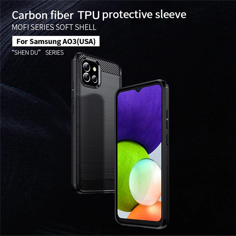 MOFI For Samsung Galaxy A03 (166.5mm) Brushed Surface Carbon Fiber Texture Flexible TPU Phone Case Shell - Grey