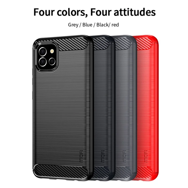 MOFI For Samsung Galaxy A03 (166.5mm) Brushed Surface Carbon Fiber Texture Flexible TPU Phone Case Shell - Grey