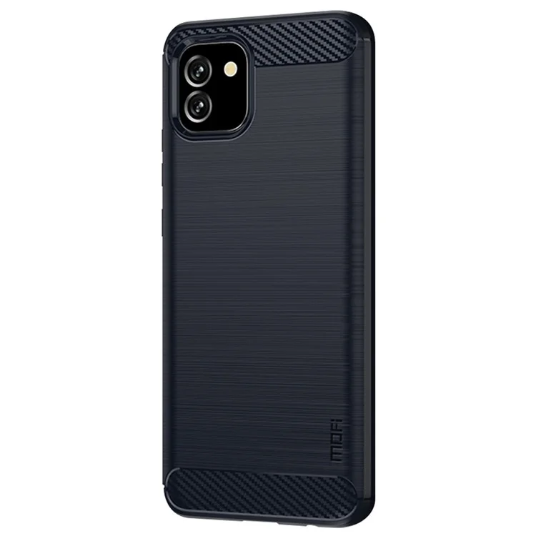 MOFI Per Samsung Galaxy A03 (164,2 x 75,9 x 9,1 Mm) Texture in Fibra di Carbonio Antidrop Hock Respingente il Telefono TPU Spazzolato - Blu