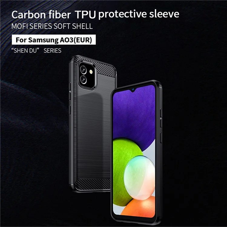MOFI Per Samsung Galaxy A03 (164,2 x 75,9 x 9,1 Mm) Texture in Fibra di Carbonio Antidrop Hock Respingente il Telefono TPU Spazzolato - Blu