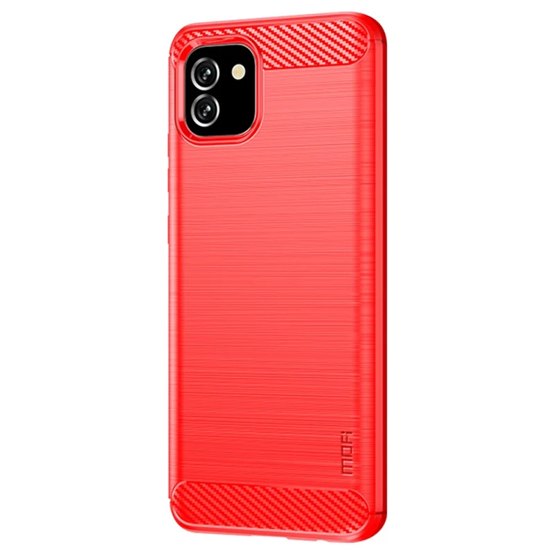 MOFI pour Samsung Galaxy A03 (164,2 mm) Coque de téléphone en TPU anti-chute, résistante aux chocs, texture fibre de carbone, finition brossée - Rouge