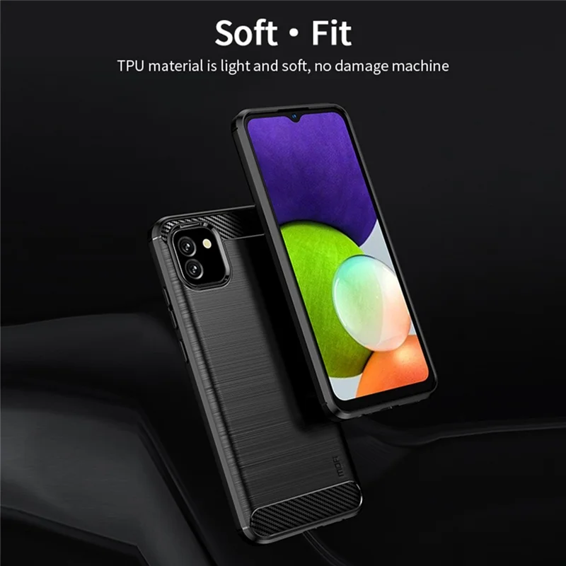 MOFI pour Samsung Galaxy A03 (164,2 mm) Coque de téléphone en TPU anti-chute, résistante aux chocs, texture fibre de carbone, finition brossée - Rouge
