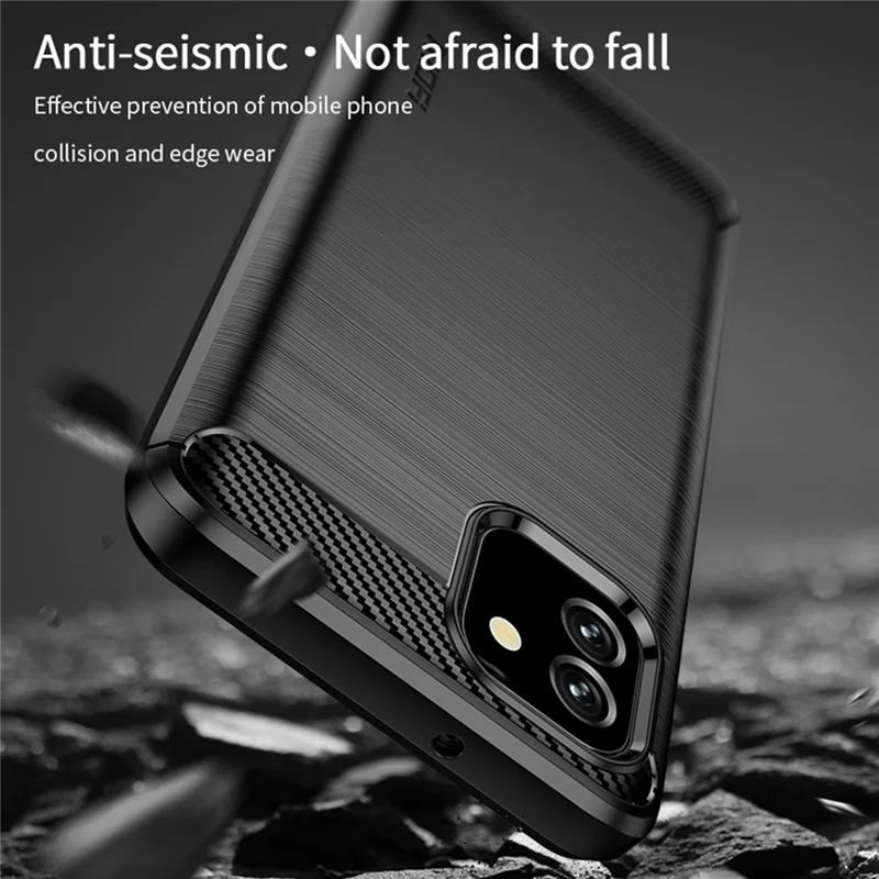 MOFI pour Samsung Galaxy A03 (164,2 mm) Coque de téléphone en TPU anti-chute, résistante aux chocs, texture fibre de carbone, finition brossée - Rouge