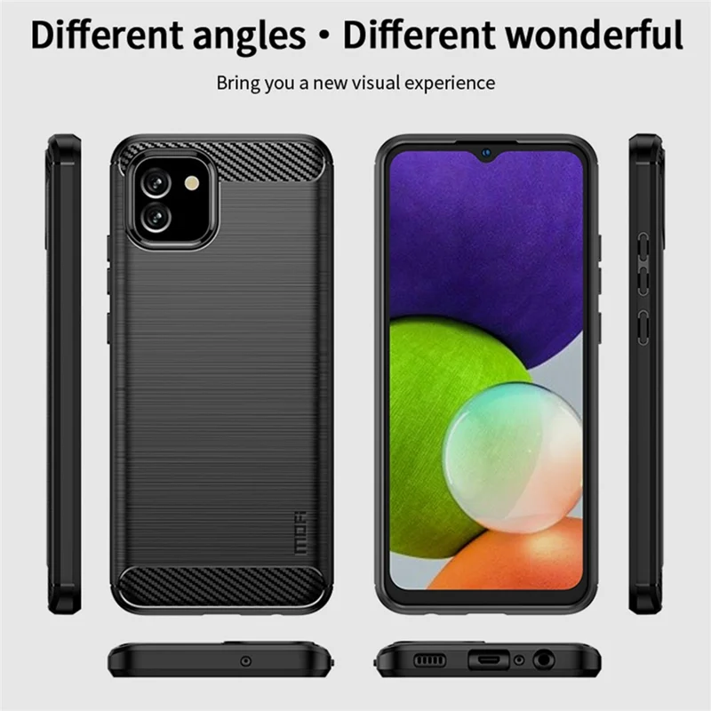 MOFI pour Samsung Galaxy A03 (164,2 mm) Coque de téléphone en TPU anti-chute, résistante aux chocs, texture fibre de carbone, finition brossée - Rouge