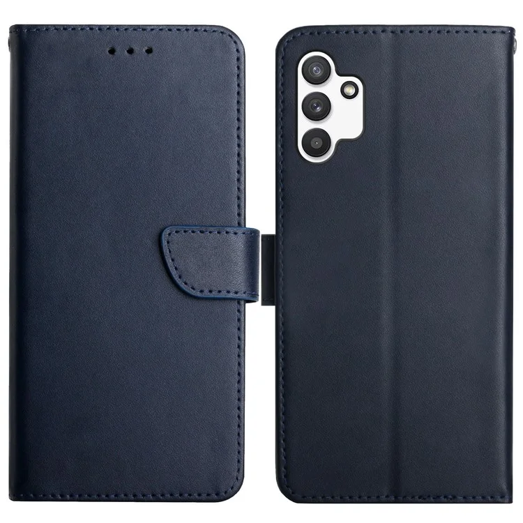 Für Samsung Galaxy A13 4G solide Farbe Nappa-Textur echtes Leder + TPU-Handyhülle Verstellbarer Ständer Wallet Folio Flip Cover - Blau