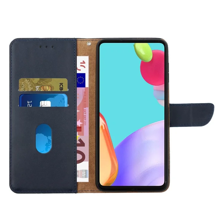 For Samsung Galaxy A03 (164.2x75.9x9.1mm) Nappa Texture Anti-scratch Folio Flip Mobile Phone Shell Genuine Leather + TPU Phone Case Stand Wallet Cover - Blue