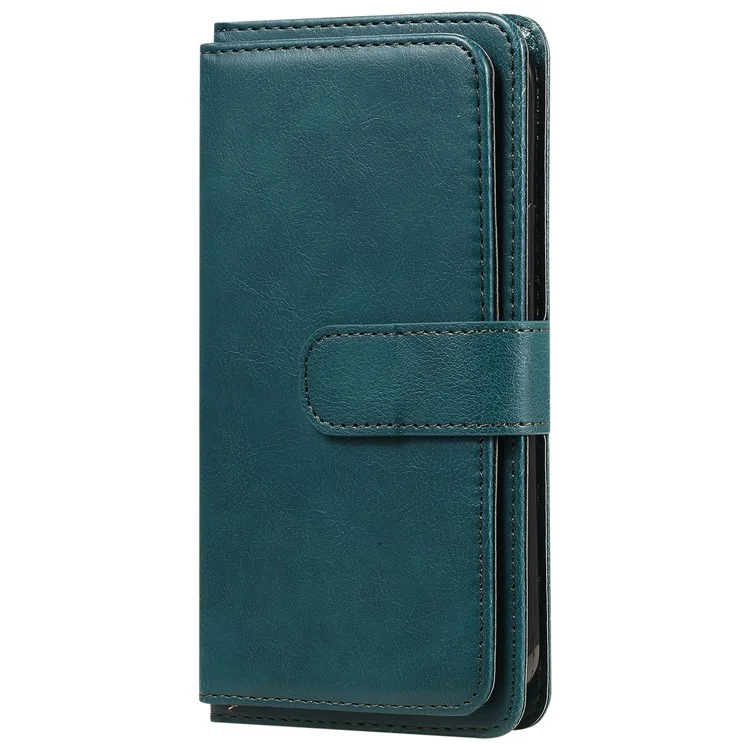 KT Série Multifonctionnelle 1 Pour Cartes Multiples Places PU le Cuir Folio Flip Stand Portefeuille Téléphone Pour Samsung Galaxy M52 5G - Vert Noirâtre