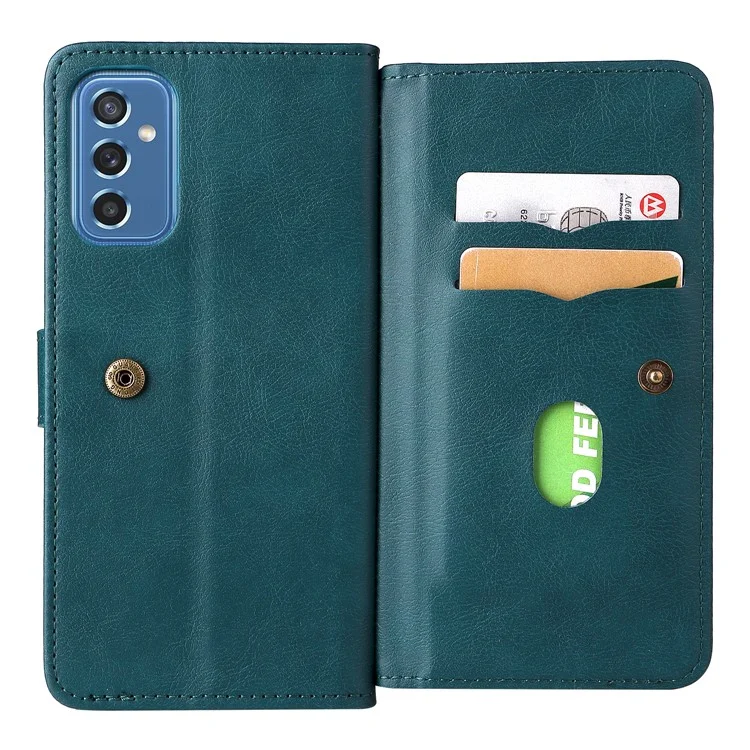 KT Multifuncional Série 1 Múltipla Cartão pu Couro Folio Flip Stand Phone Case Para Samsung Galaxy M52 5G - Verde Negruzco