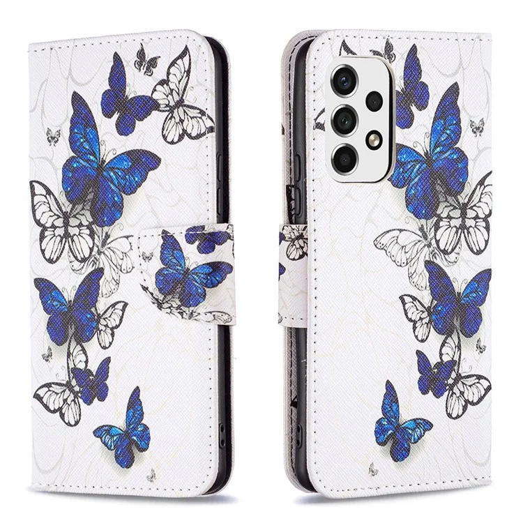 Patrón de absorción de impactos Impresión de folio Leather Stand Wallet Phone Case para Samsung Galaxy A53 5G - Mariposas