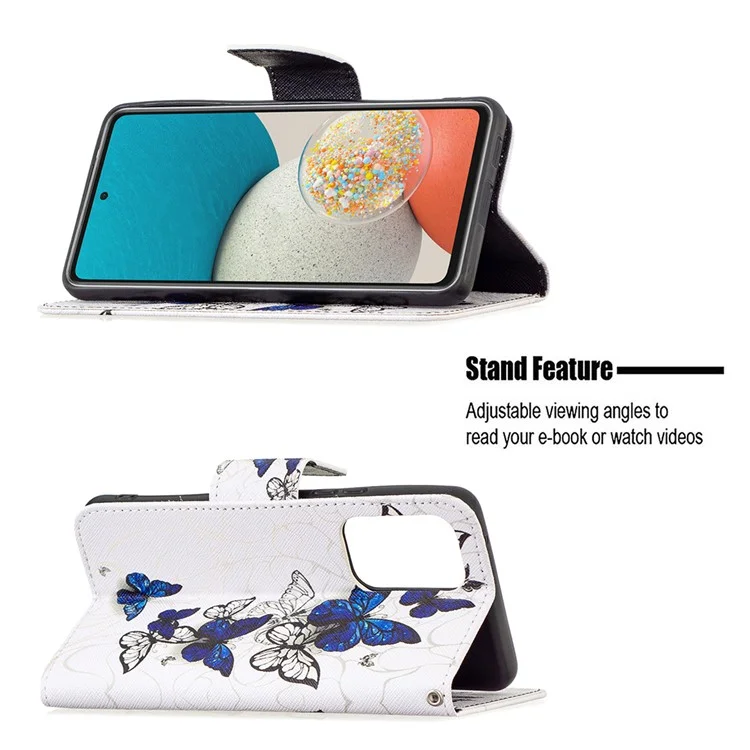 Patrón de absorción de impactos Impresión de folio Leather Stand Wallet Phone Case para Samsung Galaxy A53 5G - Mariposas
