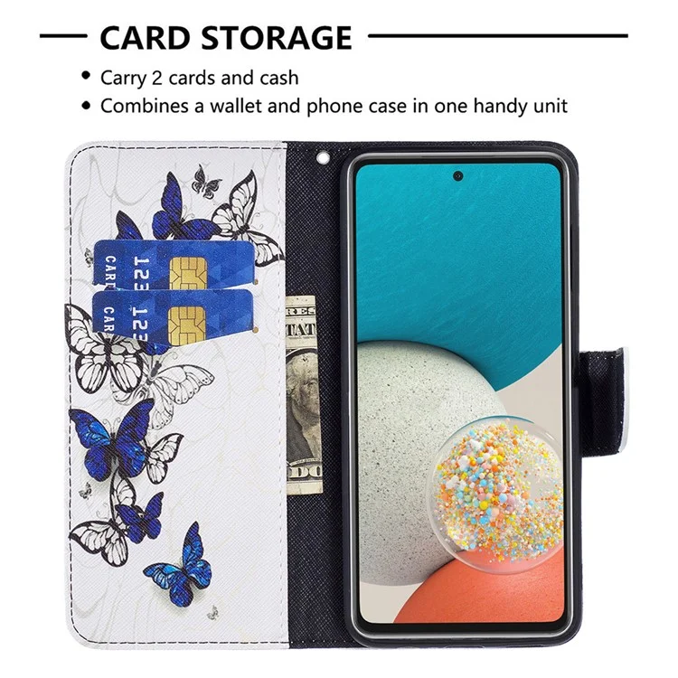 Patrón de absorción de impactos Impresión de folio Leather Stand Wallet Phone Case para Samsung Galaxy A53 5G - Mariposas