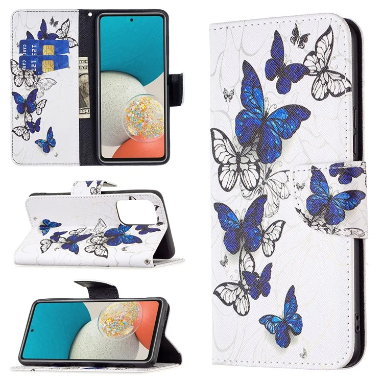 Patrón de absorción de impactos Impresión de folio Leather Stand Wallet Phone Case para Samsung Galaxy A53 5G - Mariposas