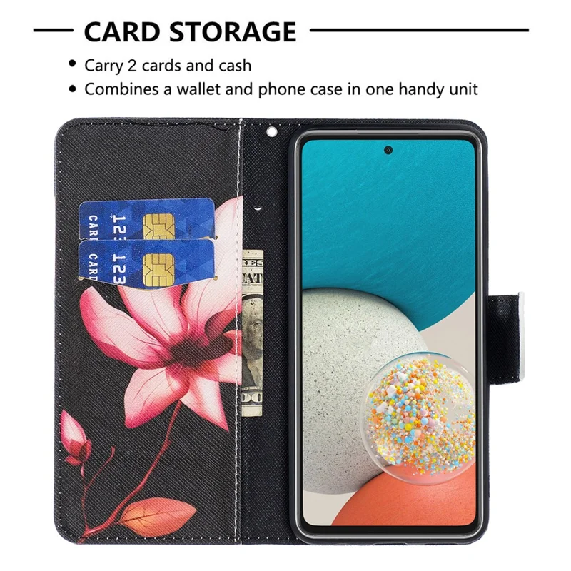 Shock Absorption Pattern Printing Folio Flip Leather Stand Wallet Phone Case for Samsung Galaxy A53 5G - Lotus