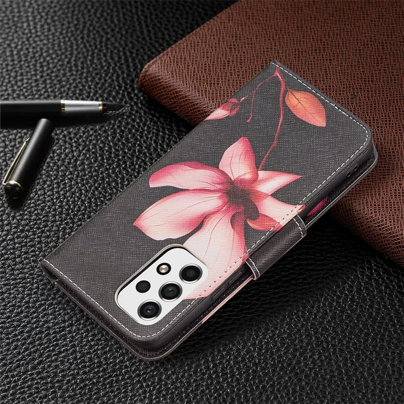 Shock Absorption Pattern Printing Folio Flip Leather Stand Wallet Phone Case for Samsung Galaxy A53 5G - Lotus