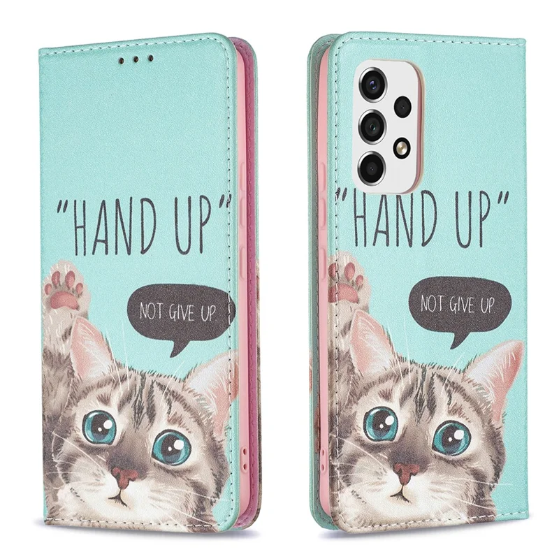 Magnetic Auto-absorbed Drop-resistant Pattern Printing Leather Case Wallet Stand Phone Flip Cover for Samsung Galaxy A53 5G - Cat