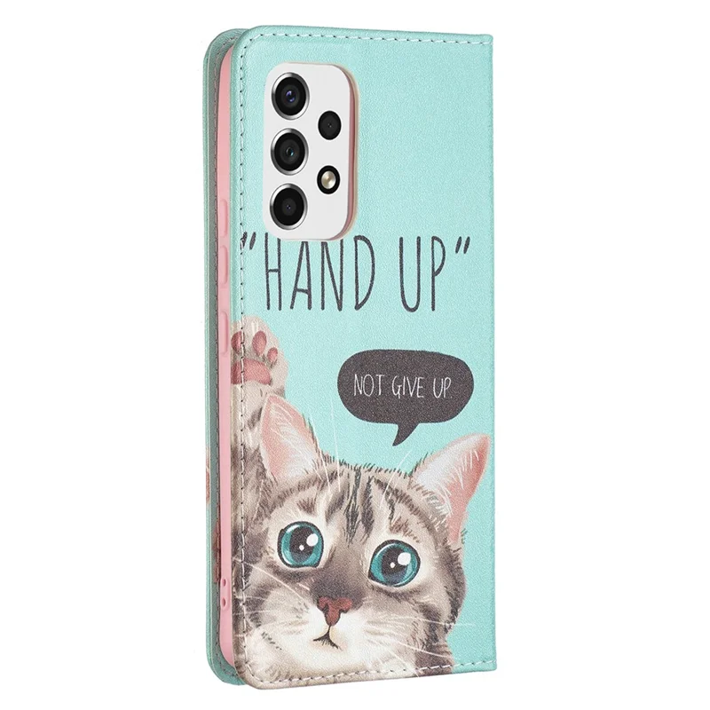 Magnetic Auto-absorbed Drop-resistant Pattern Printing Leather Case Wallet Stand Phone Flip Cover for Samsung Galaxy A53 5G - Cat