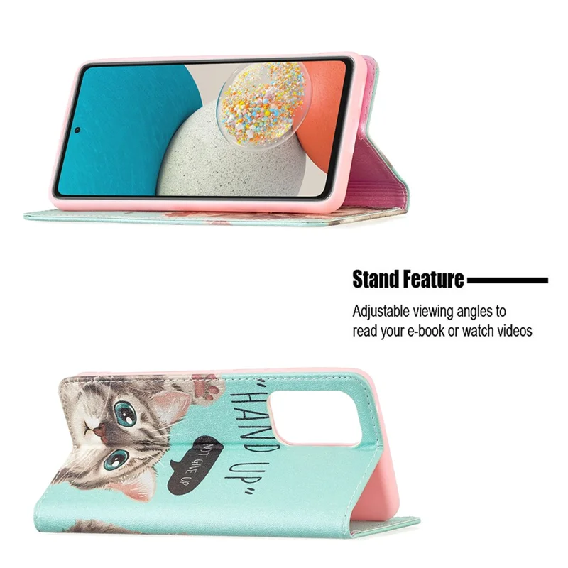 Magnetic Auto-absorbed Drop-resistant Pattern Printing Leather Case Wallet Stand Phone Flip Cover for Samsung Galaxy A53 5G - Cat