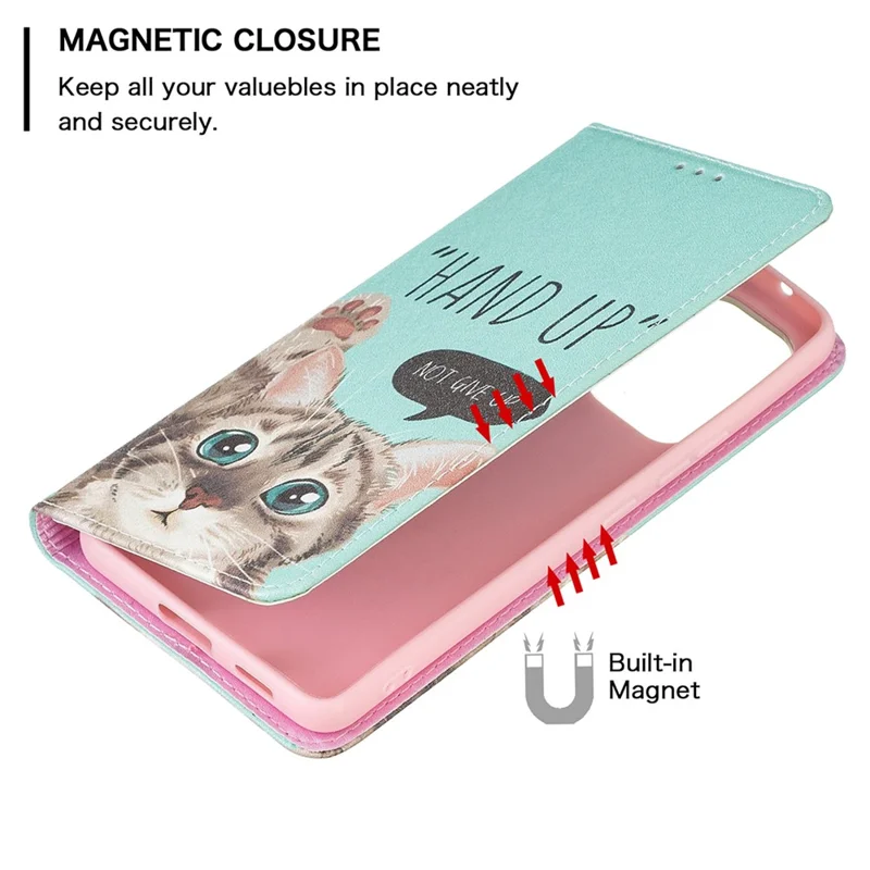 Magnetic Auto-absorbed Drop-resistant Pattern Printing Leather Case Wallet Stand Phone Flip Cover for Samsung Galaxy A53 5G - Cat