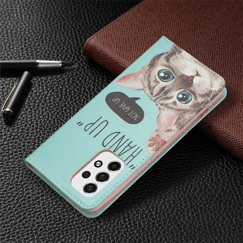 Magnetic Auto-absorbed Drop-resistant Pattern Printing Leather Case Wallet Stand Phone Flip Cover for Samsung Galaxy A53 5G - Cat