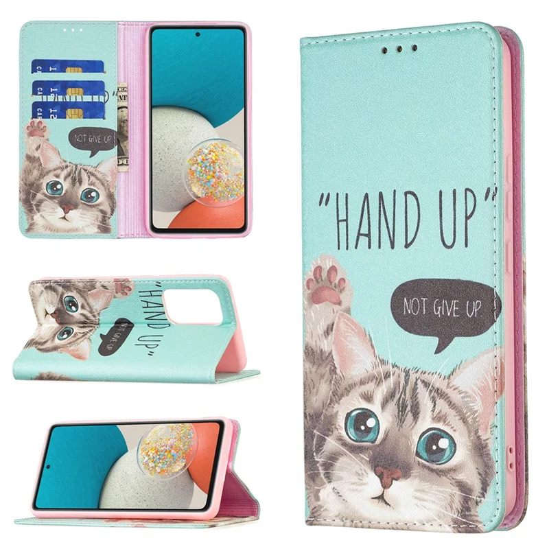 Magnetic Auto-absorbed Drop-resistant Pattern Printing Leather Case Wallet Stand Phone Flip Cover for Samsung Galaxy A53 5G - Cat