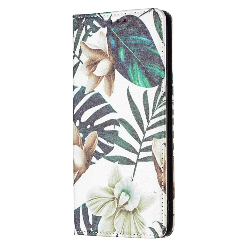 Magnetic Auto-absorbed Drop-resistant Pattern Printing Leather Case Wallet Stand Phone Flip Cover for Samsung Galaxy A53 5G - Flower and Leaves