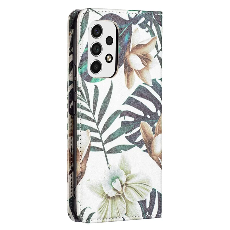 Magnetic Auto-absorbed Drop-resistant Pattern Printing Leather Case Wallet Stand Phone Flip Cover for Samsung Galaxy A53 5G - Flower and Leaves