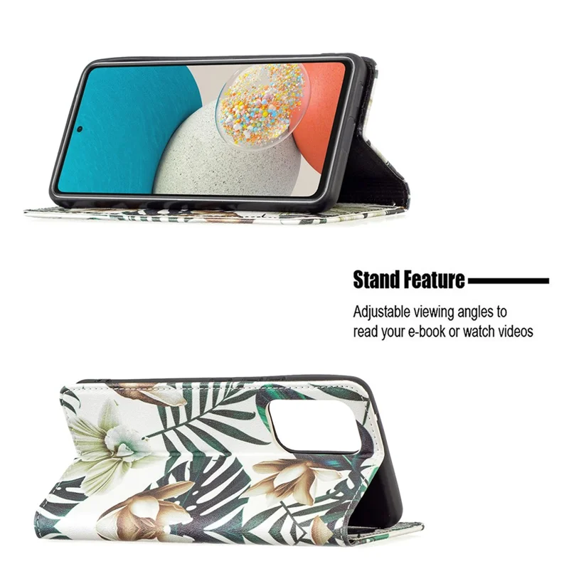 Magnetic Auto-absorbed Drop-resistant Pattern Printing Leather Case Wallet Stand Phone Flip Cover for Samsung Galaxy A53 5G - Flower and Leaves