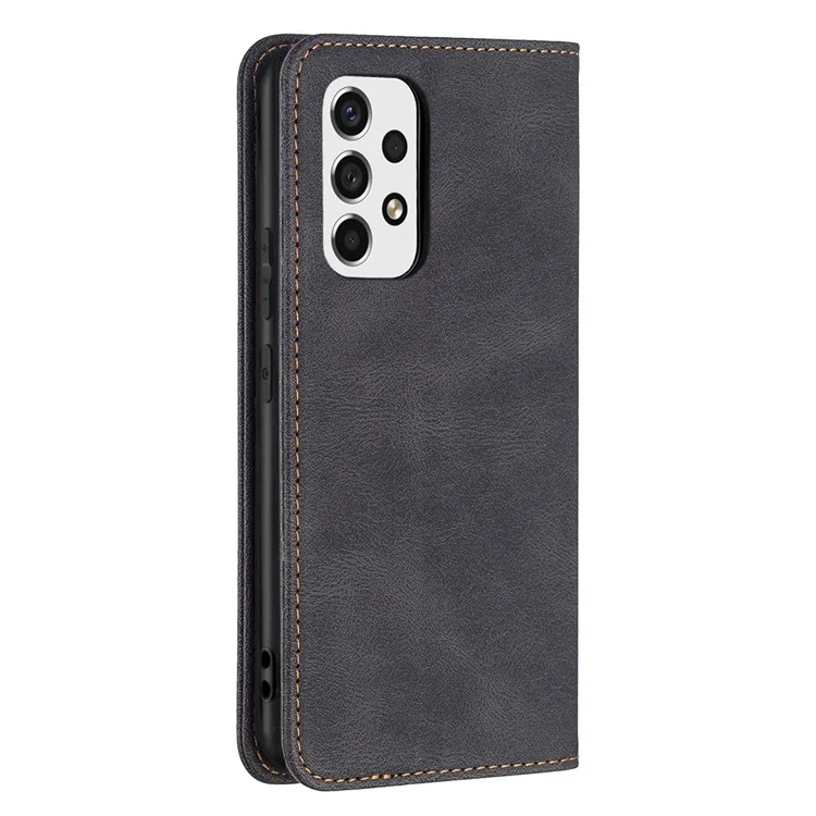 BINFEN COLOR BF08 Anti-fall Protection Phone Case Flip Design RFID Blocking Leather Stand Wallet Phone Cover Protector for Samsung Galaxy A53 5G - Black