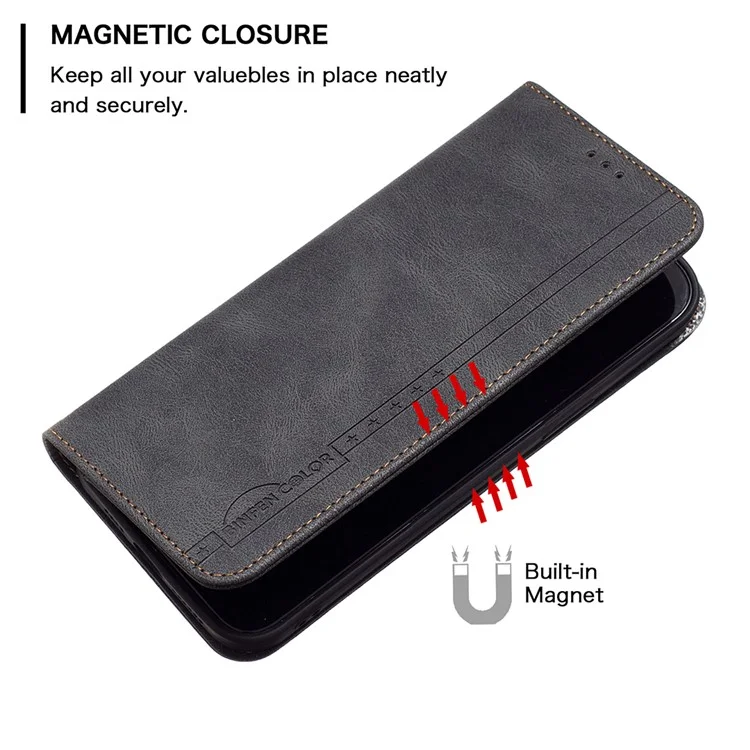 BINFEN COLOR BF08 Anti-fall Protection Phone Case Flip Design RFID Blocking Leather Stand Wallet Phone Cover Protector for Samsung Galaxy A53 5G - Black