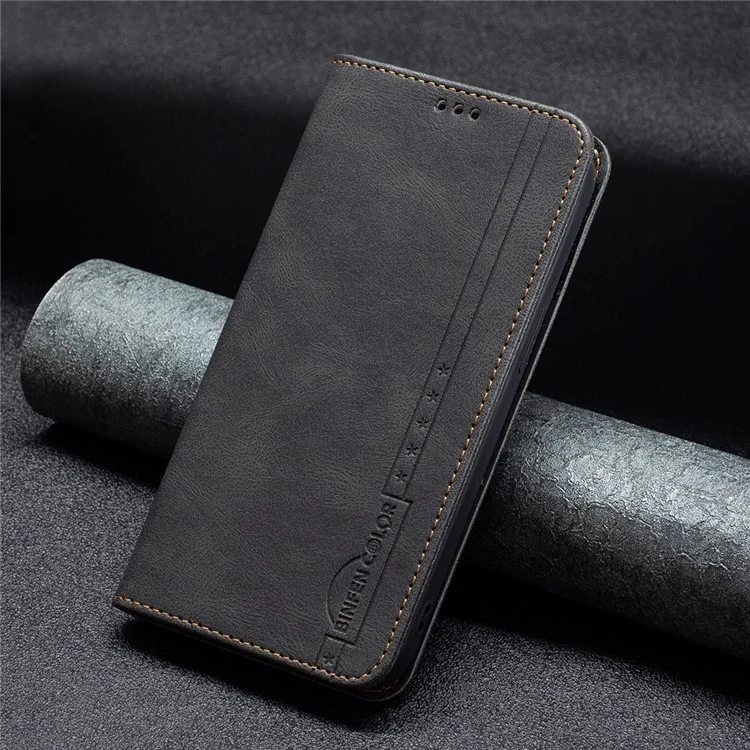 BINFEN COLOR BF08 Anti-fall Protection Phone Case Flip Design RFID Blocking Leather Stand Wallet Phone Cover Protector for Samsung Galaxy A53 5G - Black
