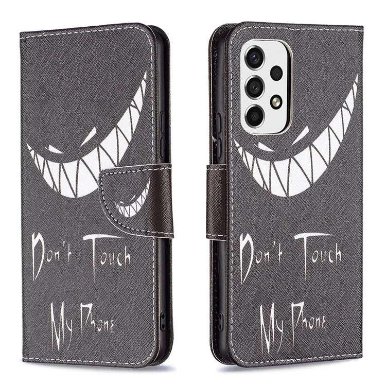 Pattern Printing PU Leather Folio Flip Adjustable Viewing Stand Wallet Cover Phone Case Shell per Samsung Galaxy A53 5G - Grin