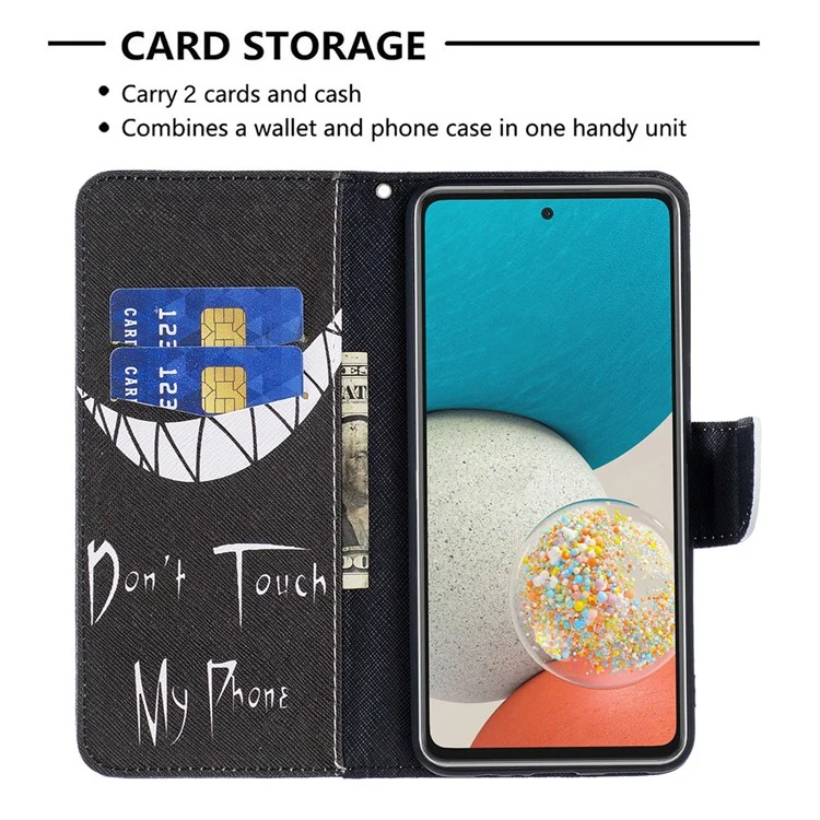 Pattern Printing PU Leather Folio Flip Adjustable Viewing Stand Wallet Cover Phone Case Shell per Samsung Galaxy A53 5G - Grin
