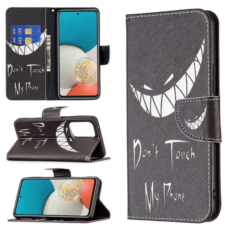 Pattern Printing PU Leather Folio Flip Adjustable Viewing Stand Wallet Cover Phone Case Shell per Samsung Galaxy A53 5G - Grin