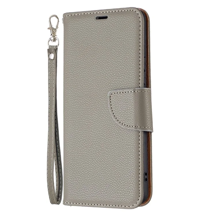 Solid Color Litchi Texture Shockproof Folio Flip Magnetic Closure Leather Case Cover with Wallet Stand for Samsung Galaxy A53 5G - Grey