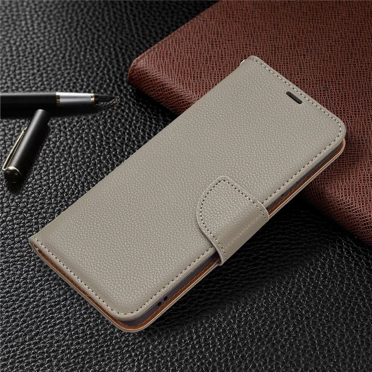 Solid Color Litchi Texture Shockproof Folio Flip Magnetic Closure Leather Case Cover with Wallet Stand for Samsung Galaxy A53 5G - Grey
