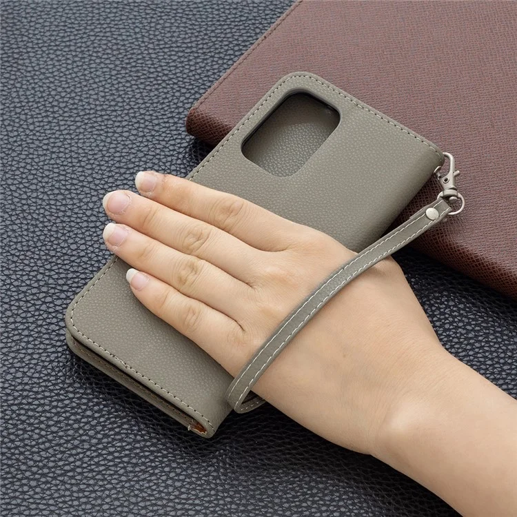 Solid Color Litchi Texture Shockproof Folio Flip Magnetic Closure Leather Case Cover with Wallet Stand for Samsung Galaxy A53 5G - Grey