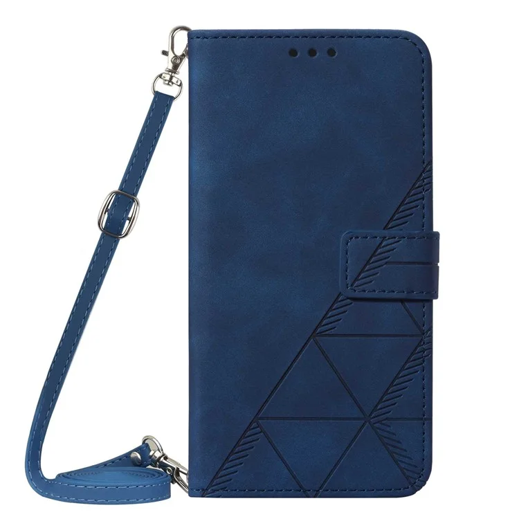 PB2-1 Series Stylish Lines Imprinting Magnetic Clasp Shock-absorption PU Leather + TPU Stand Wallet Phone Cover Case with Shoulder Strap for Samsung Galaxy S20 FE 2022/S20 FE/S20 FE 5G/S20 Lite - Sapphire