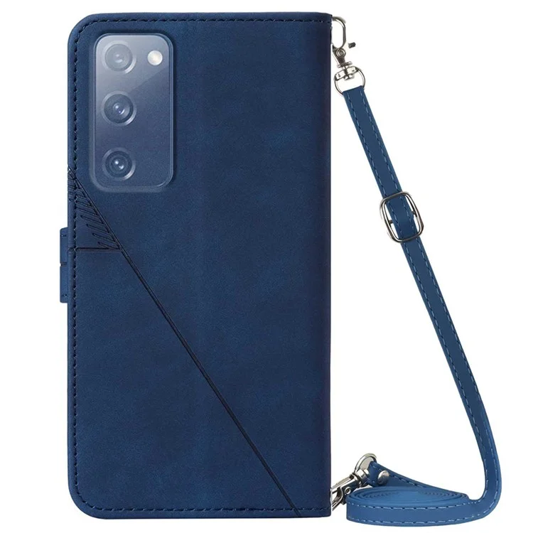 Pb2-1-serie Stilvolle Linien Prägen Magnetischer Verschluss Schock-absorption PU Leder + TPU Stand Wallet Telefonabdeckung Mit Schultergurt Für Samsung Galaxy S20 fe 2022/S20 Fe/s20 fe 5G/S20 Lite - Saphir