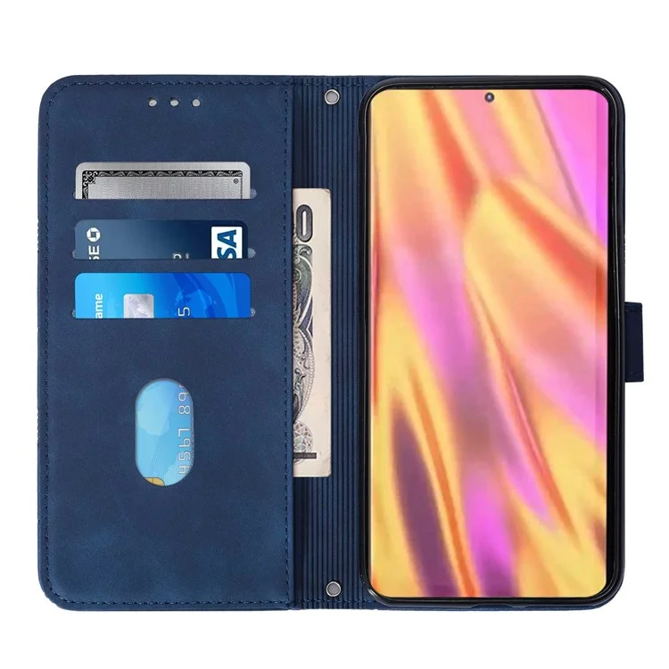 Pb2-1-serie Stilvolle Linien Prägen Magnetischer Verschluss Schock-absorption PU Leder + TPU Stand Wallet Telefonabdeckung Mit Schultergurt Für Samsung Galaxy S20 fe 2022/S20 Fe/s20 fe 5G/S20 Lite - Saphir