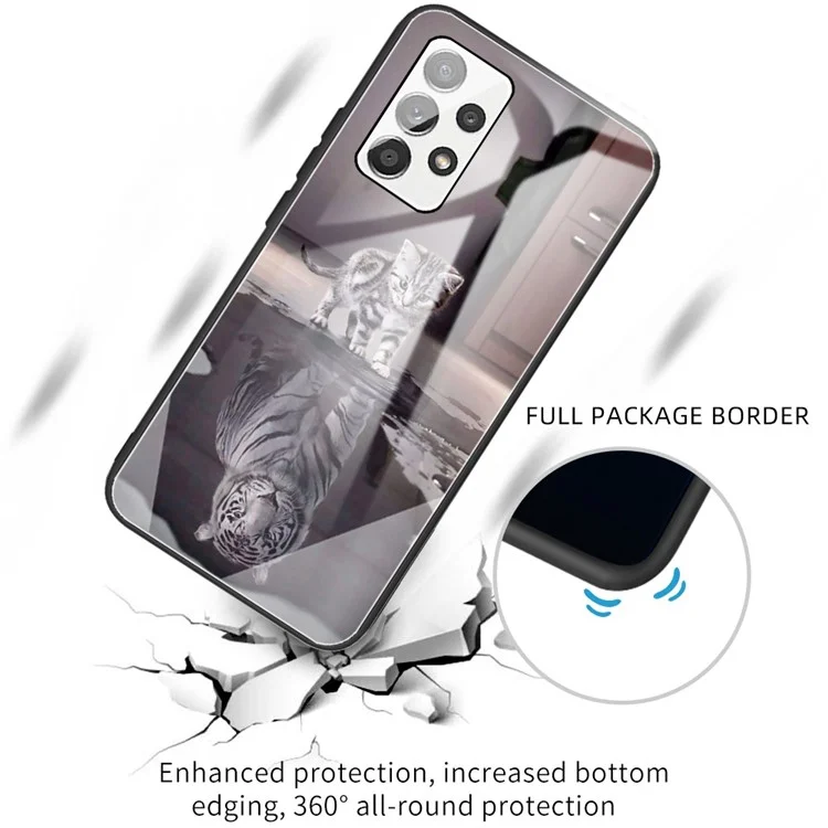 Per Samsung Galaxy A33 5G Pattern Printing Tempered Glass Back Soft TPU Shock Absorption Bumper Protective Case - Cat and Tiger