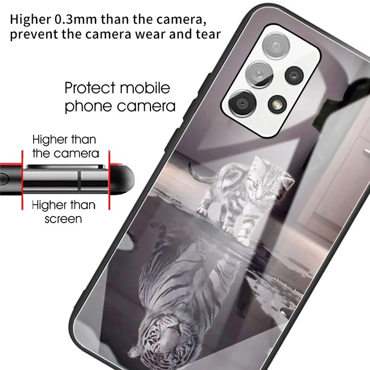 Per Samsung Galaxy A33 5G Pattern Printing Tempered Glass Back Soft TPU Shock Absorption Bumper Protective Case - Cat and Tiger