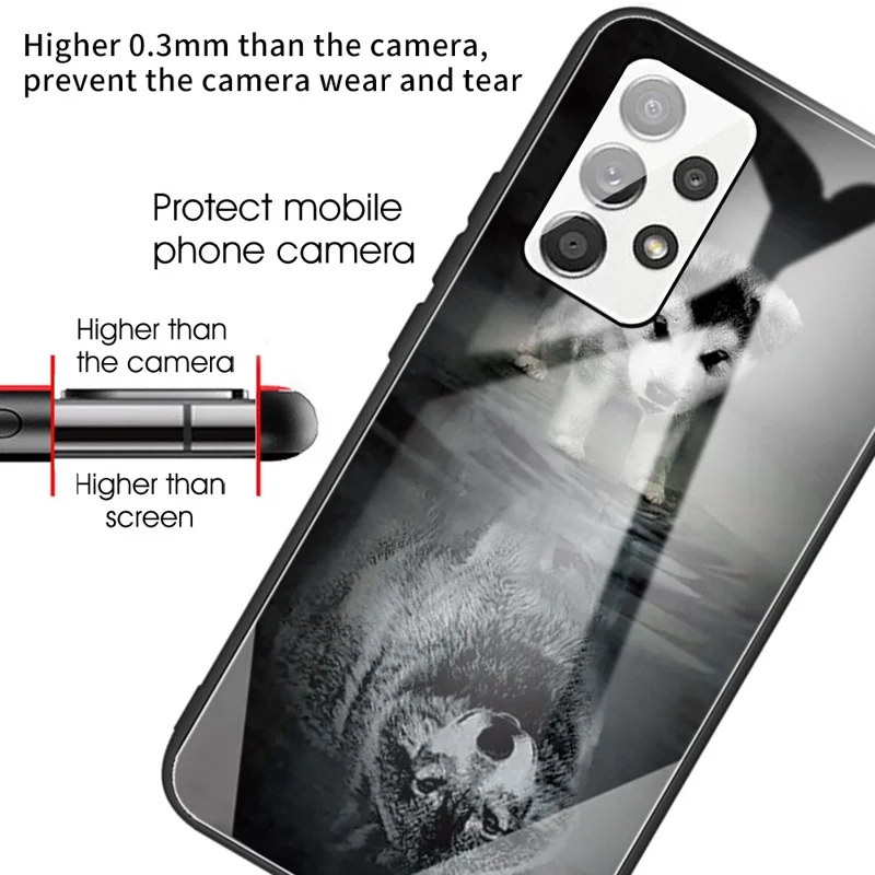 Til Samsung Galaxy A33 5G Mønstertrykt Hærdet Glas Bagside Blød TPU Støddæmpende Beskyttelsesdæksel - Hund og Ulv