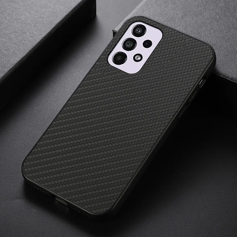 Carbon Fiber Texture PU Leather + PC + TPU Scratch-resistant Phone Case Shell for Samsung Galaxy A33 5G - Black
