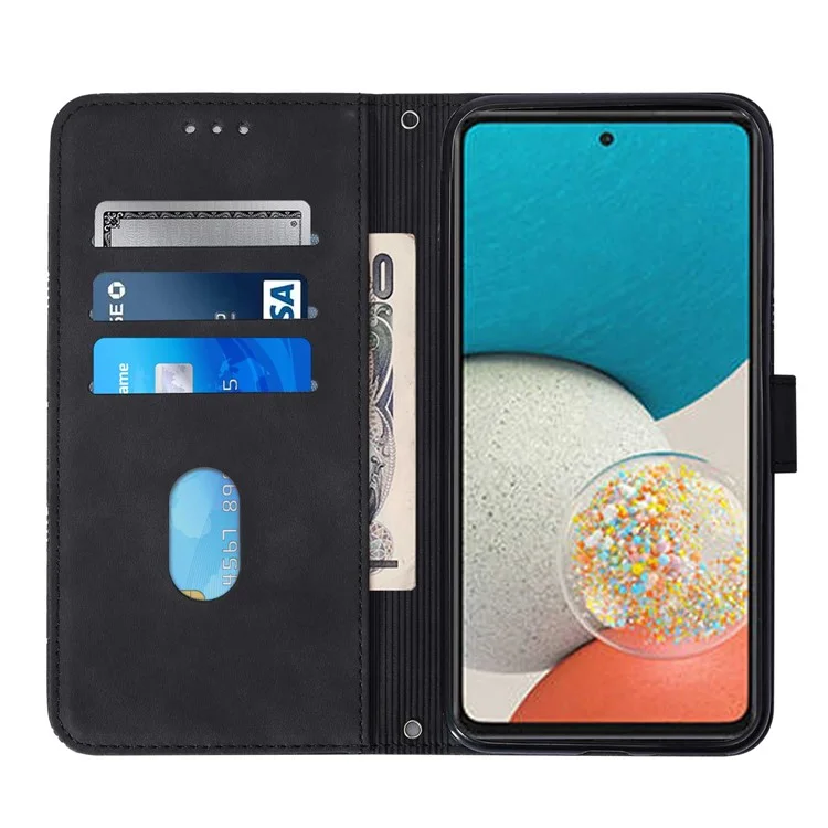PB2-1 Series Lines Imprinting Folio Flip PU Leder Stand Wallet Phone Cover Case mit Schultergurt für Samsung Galaxy A53 5G - Schwarz