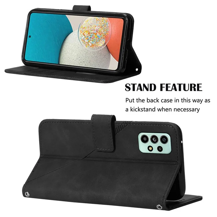 PB2-1 Series Lines Imprinting Folio Flip PU Leder Stand Wallet Phone Cover Case mit Schultergurt für Samsung Galaxy A53 5G - Schwarz